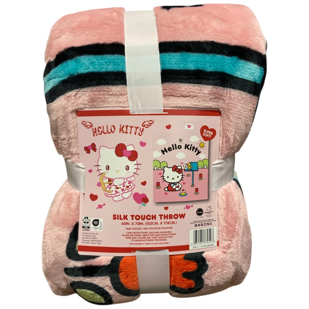 New Hello Kitty Pink and Teal Plush Blanket 60 in x 70 in